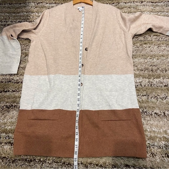 J Jill Large Sweater Cardigan Long Button front Brown Tan Color Block - Picture 11 of 11